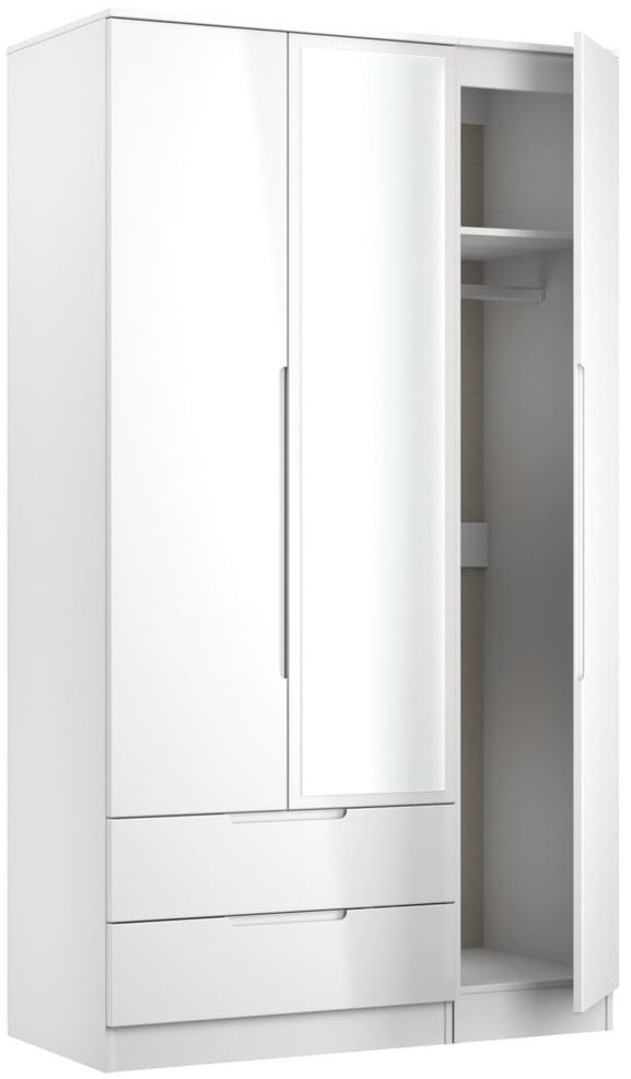 Milan Tall Mirrored 3 Door 2 Drawer Triple Wardrobe