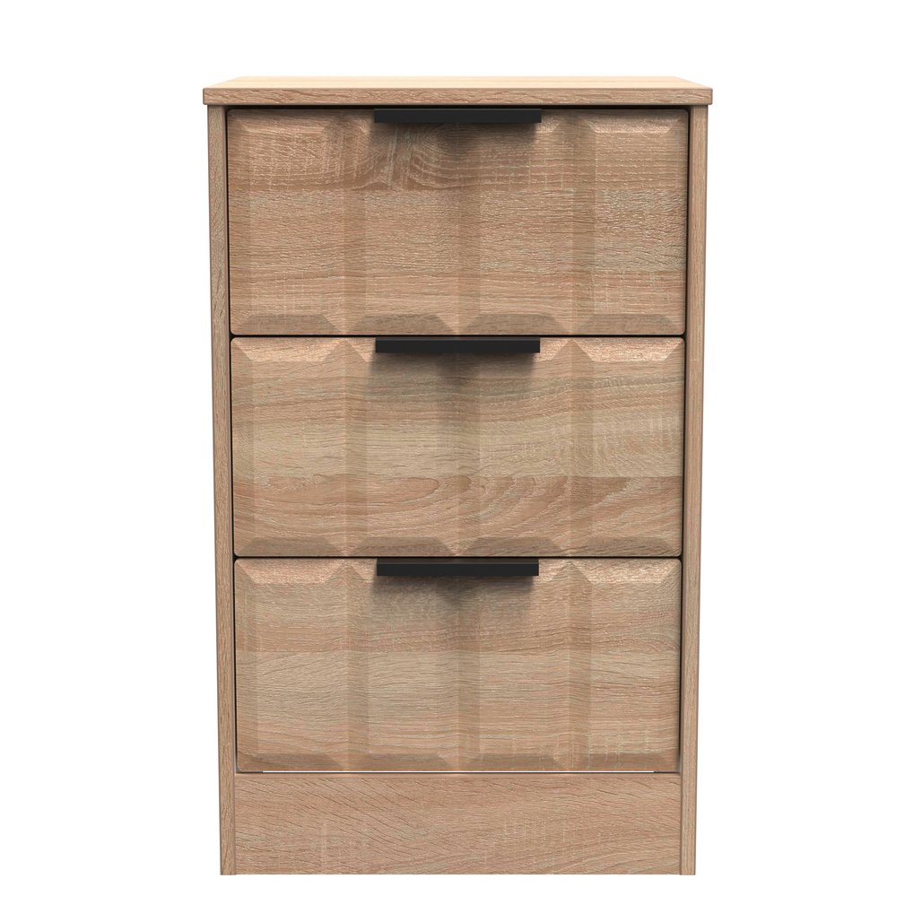 New York 3 Drawer Bedside Table with Black Handles