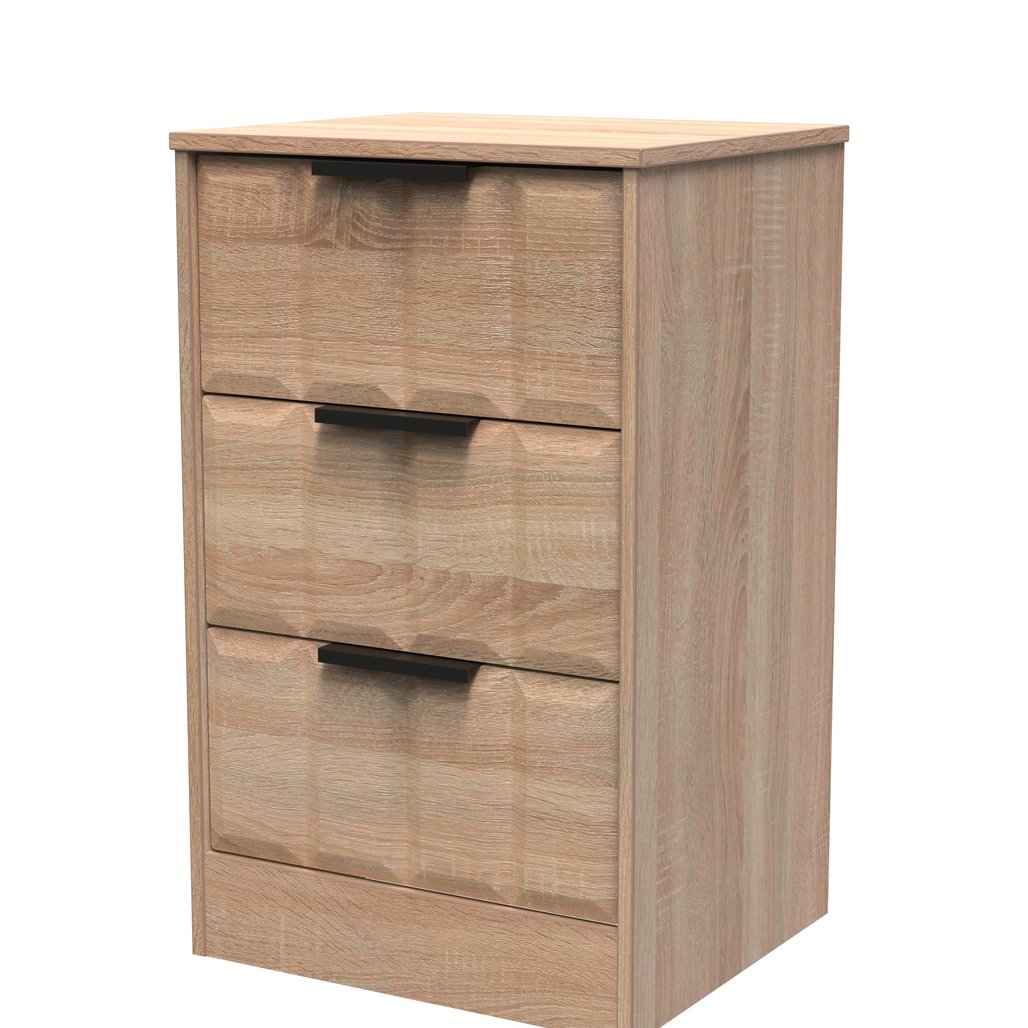 New York 3 Drawer Bedside Table with Black Handles