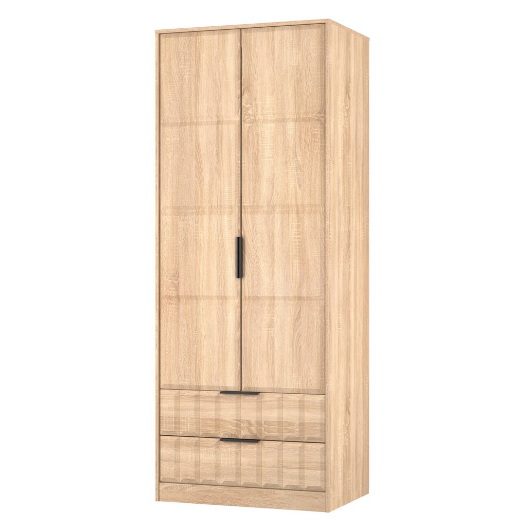 New York Tall 2 Door 2 Drawer Double Wardrobe with Black Handles
