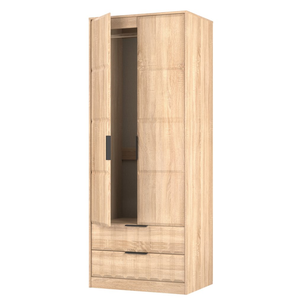 New York Tall 2 Door 2 Drawer Double Wardrobe with Black Handles