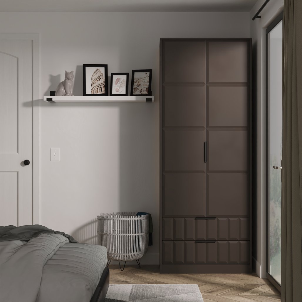 New York Tall 2 Door 2 Drawer Double Wardrobe with Black Handles