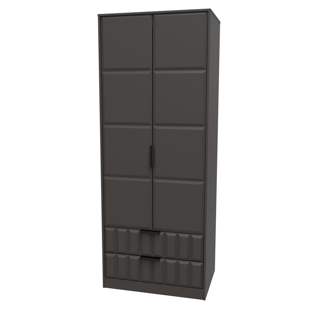 New York Tall 2 Door 2 Drawer Double Wardrobe with Black Handles