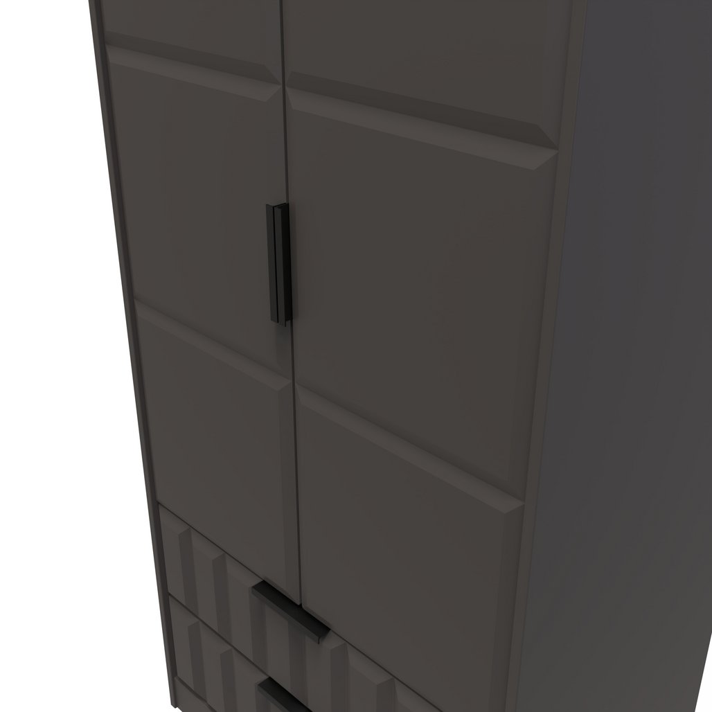New York Tall 2 Door 2 Drawer Double Wardrobe with Black Handles