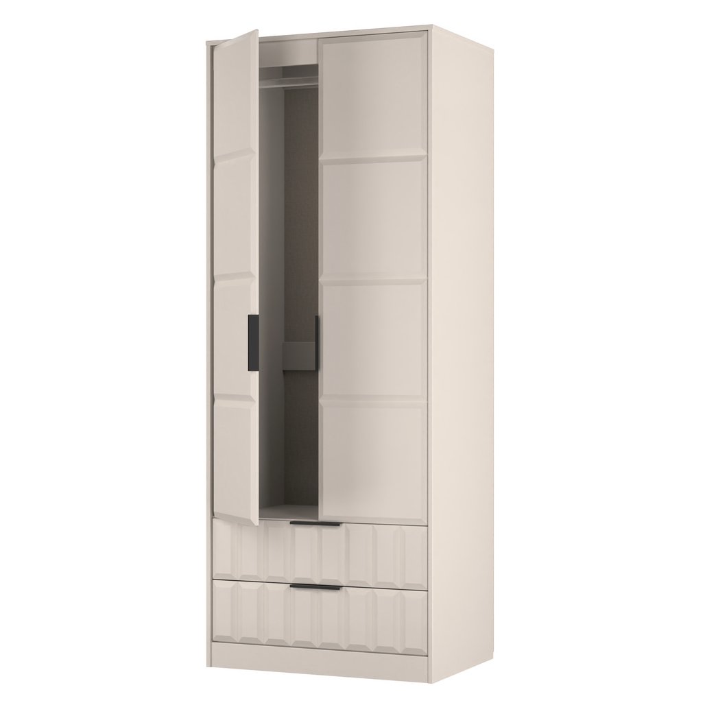 New York Tall 2 Door 2 Drawer Double Wardrobe with Black Handles