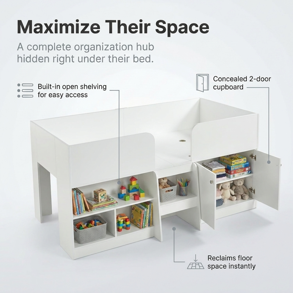Nova Low Sleeper Kids Single Bed Frame with Storage Shelves