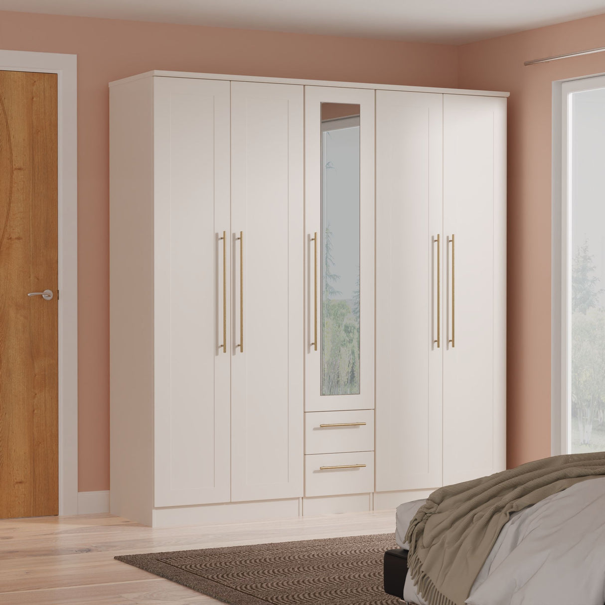 Haworth Tall 5 Door 2 Drawer Mirrored Wardrobe