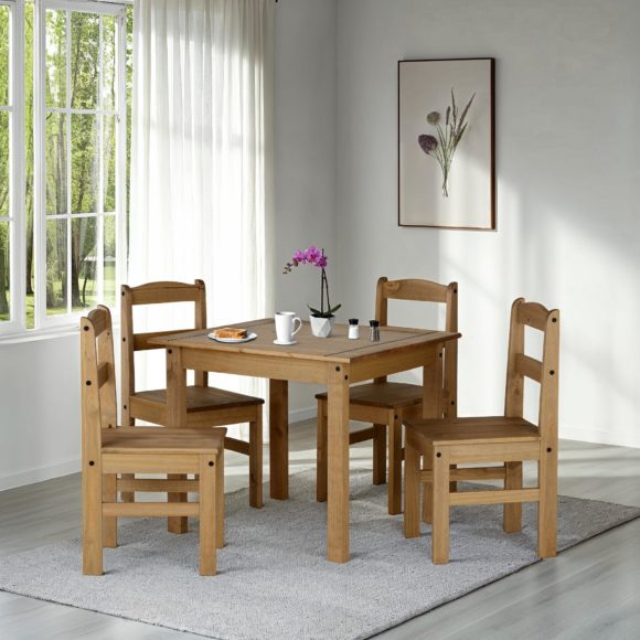 Panama Waxed Pine Dining Table Set with 4 Chairs