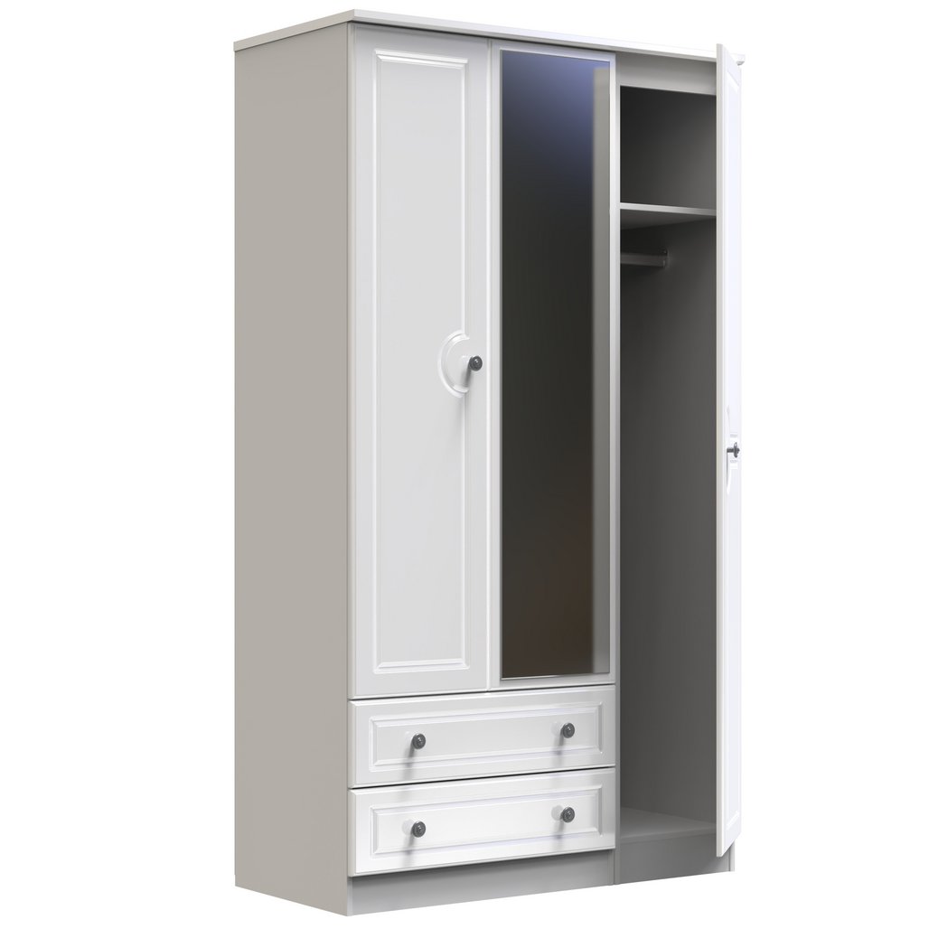 Pembroke 3 Door 2 Drawer Tall Mirrored Triple Wardrobe