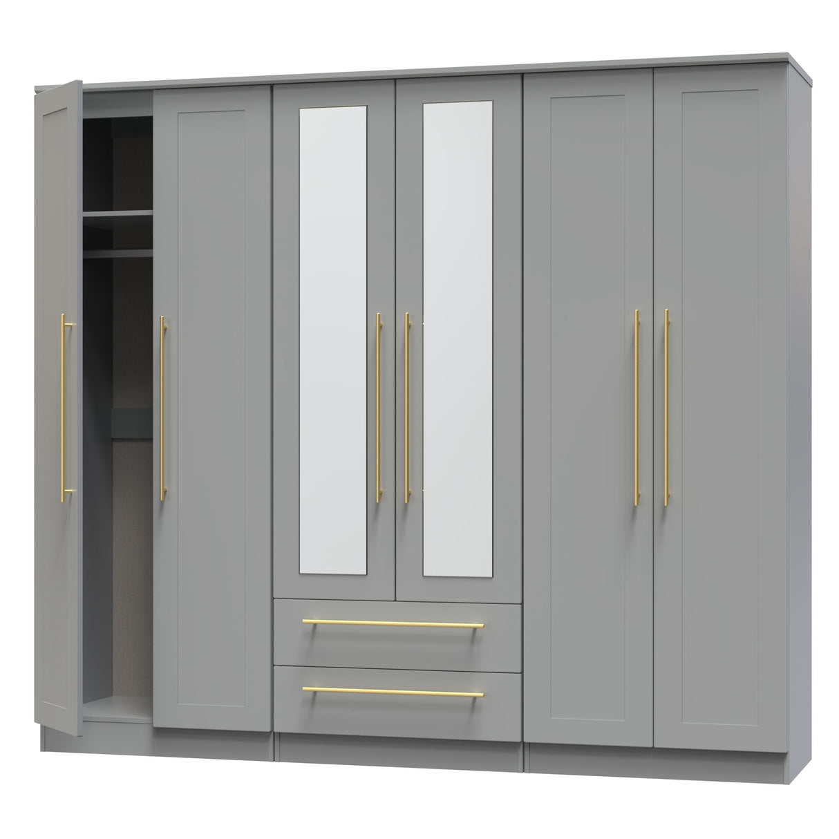 Haworth Tall 6 Door 2 Drawer Mirrored Wardrobe