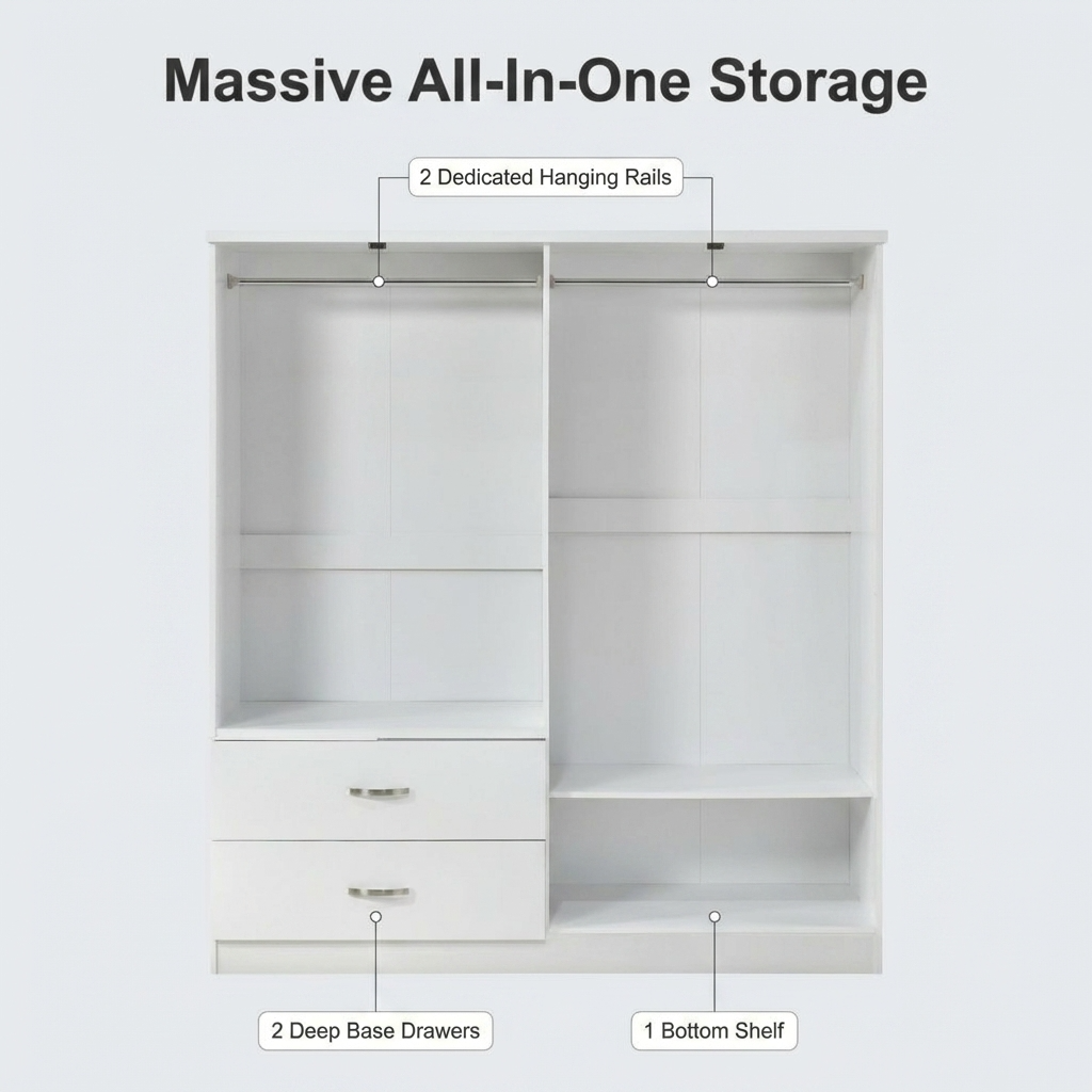 Paddington 4 Door 2 Drawer Mirrored Wardrobe