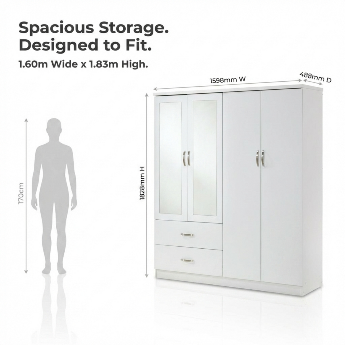 Paddington 4 Door 2 Drawer Mirrored Wardrobe