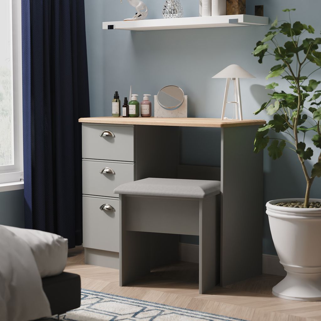 Victoria 3 Drawer Single Pedestal Dressing Table with Oak Top