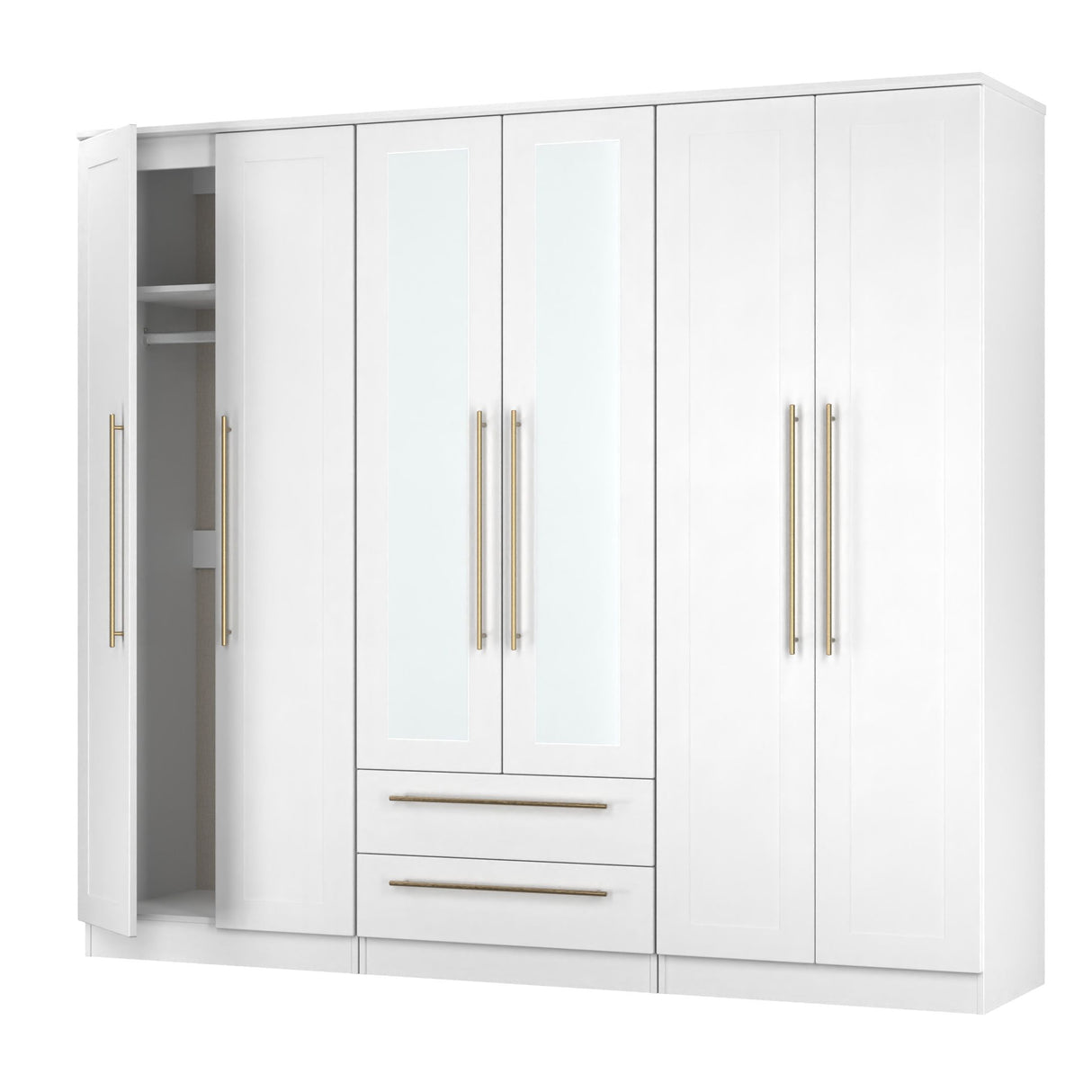 Haworth Tall 6 Door 2 Drawer Mirrored Wardrobe