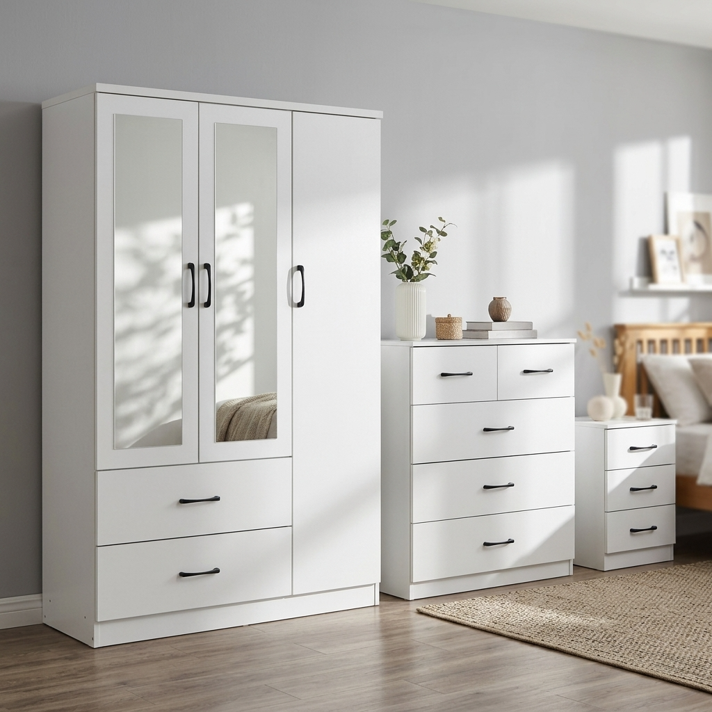 Paddington 3 Door Wardrobe & 3+2 Drawer Chest 3 Piece Bedroom Set