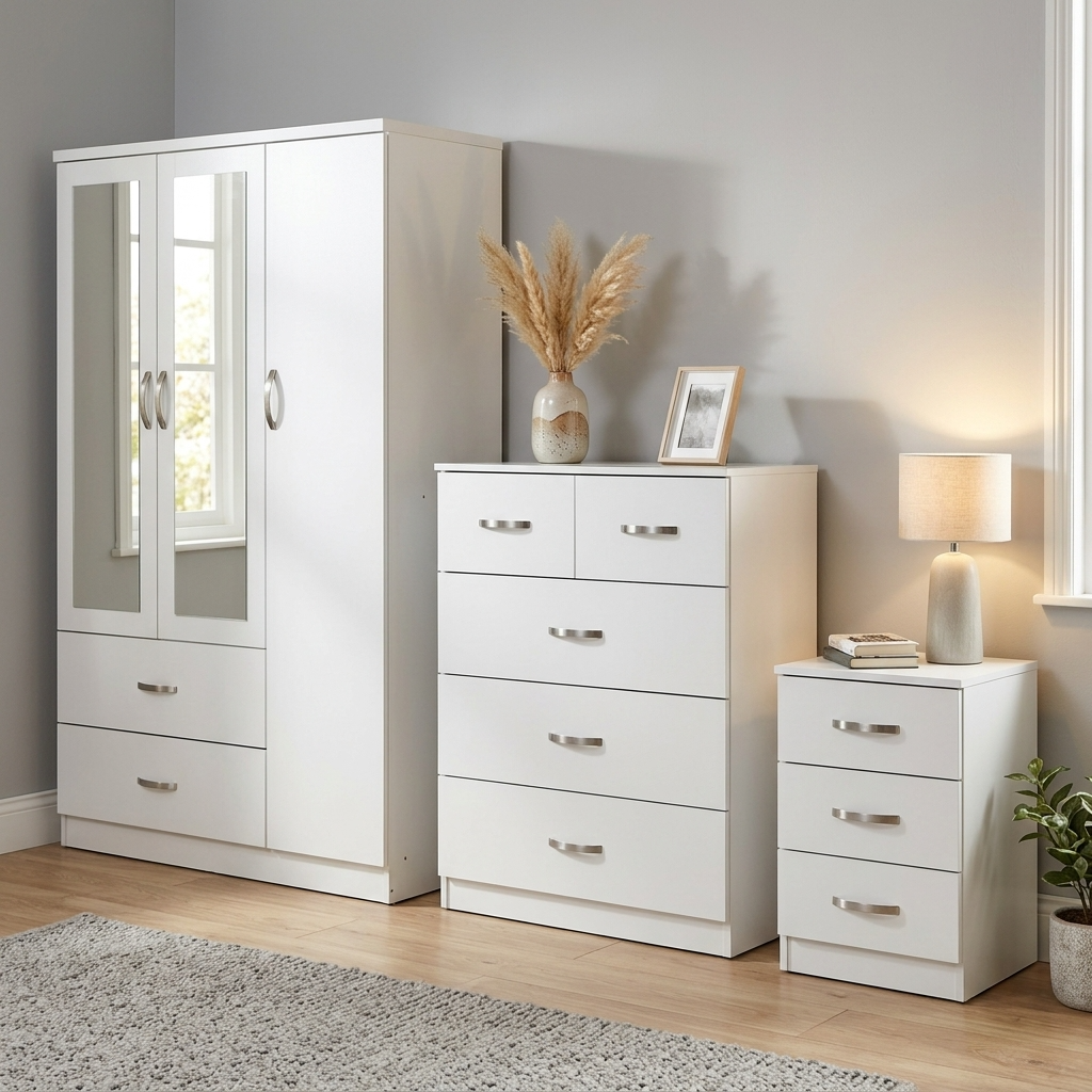 Paddington 3 Door Wardrobe & 3+2 Drawer Chest 3 Piece Bedroom Set