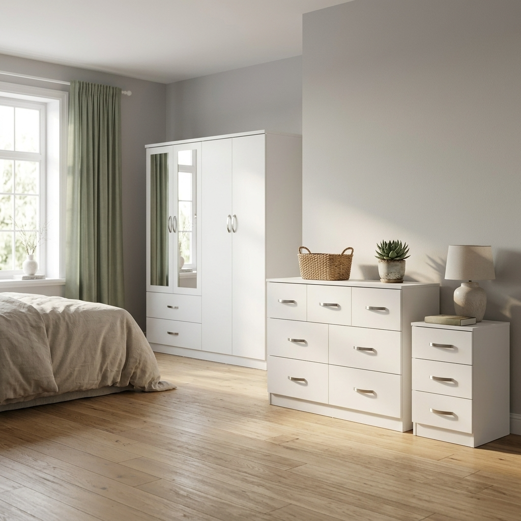 Paddington 4 Door Wardrobe & 7 Drawer Chest 3 Piece Bedroom Set