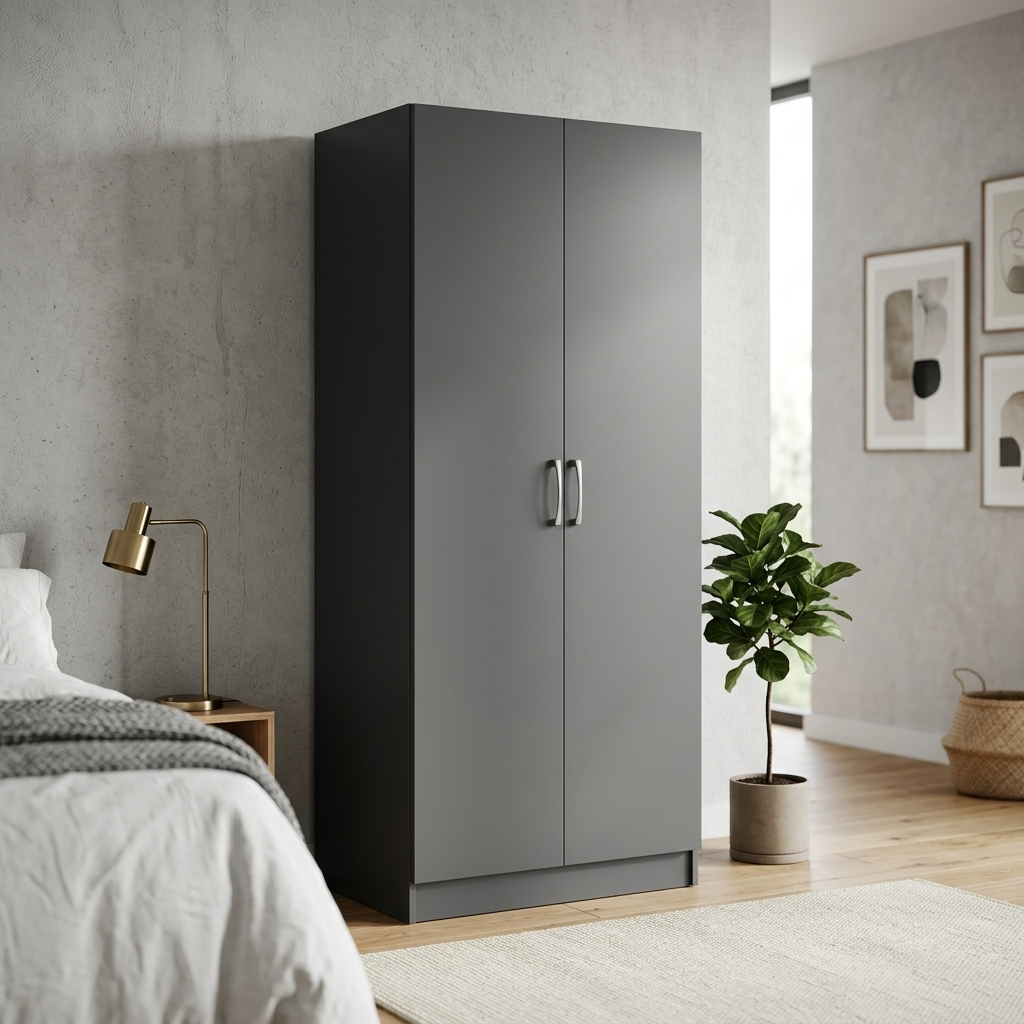 Highbury 2 Door Double Wardrobe & 1 Drawer Bedside 2 Piece Bedroom Set