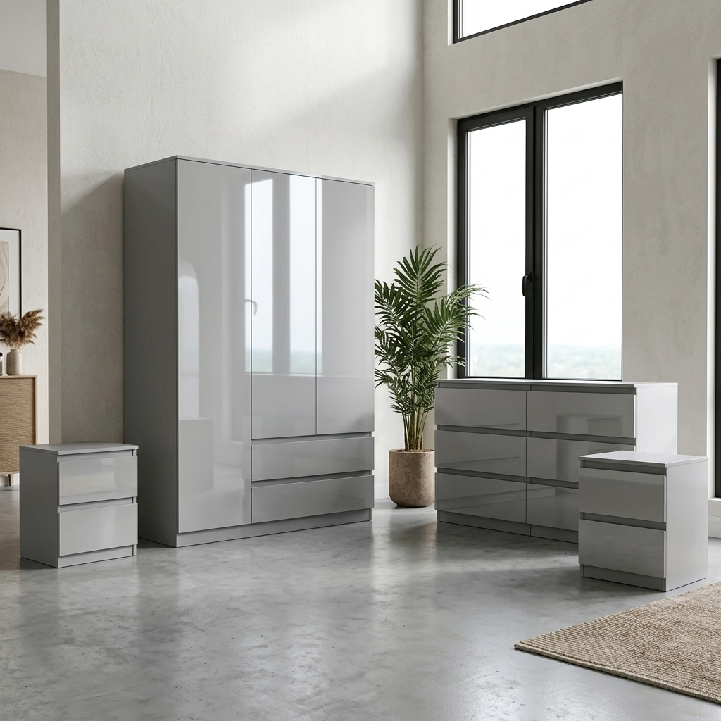 Soho 3 Door Wardrobe, 6 Drawer Chest & Bedside Tables 4 Piece Bedroom Set
