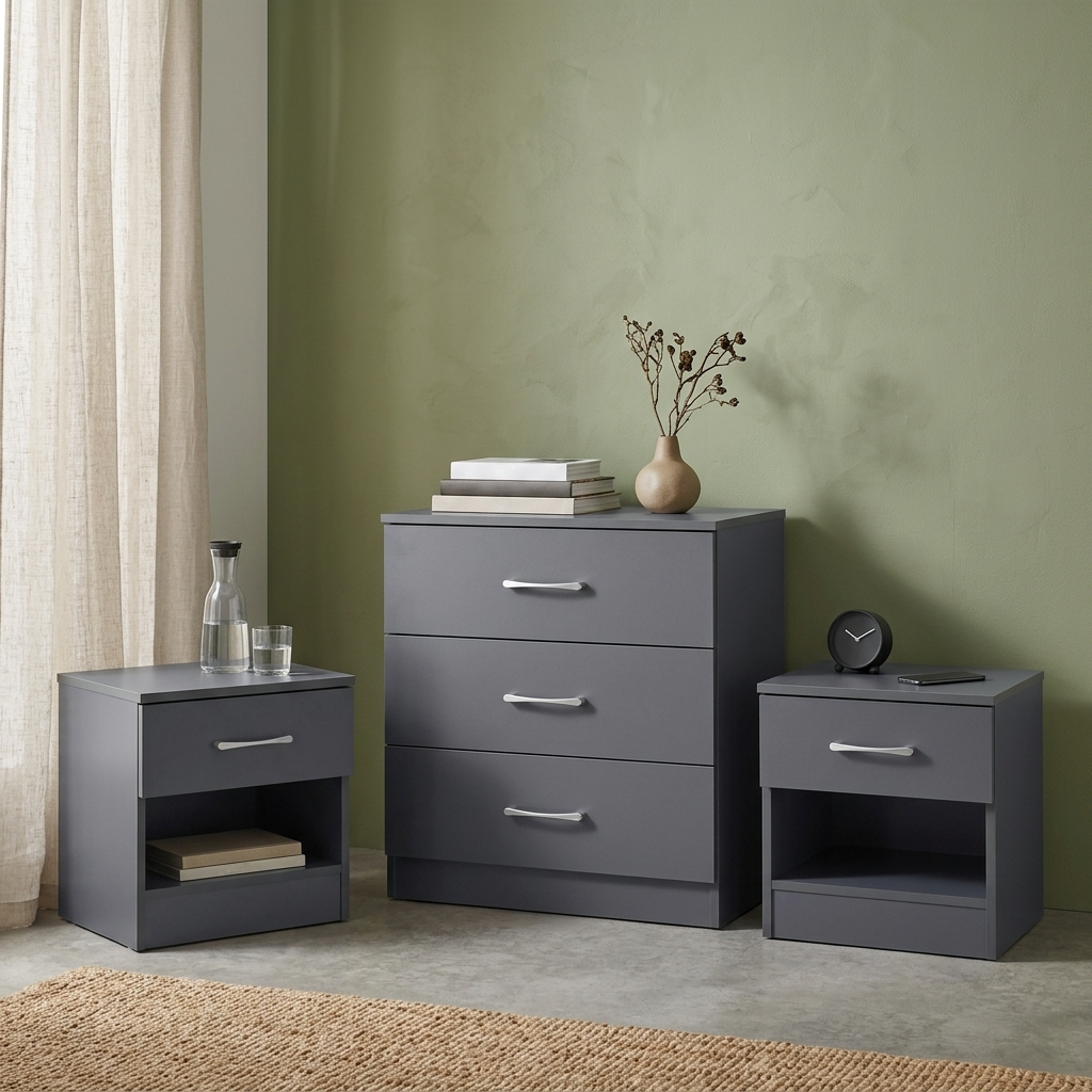 Highbury 3 Drawer Chest of Drawers & 1 Drawer Bedside 3 Piece Bedroom Set