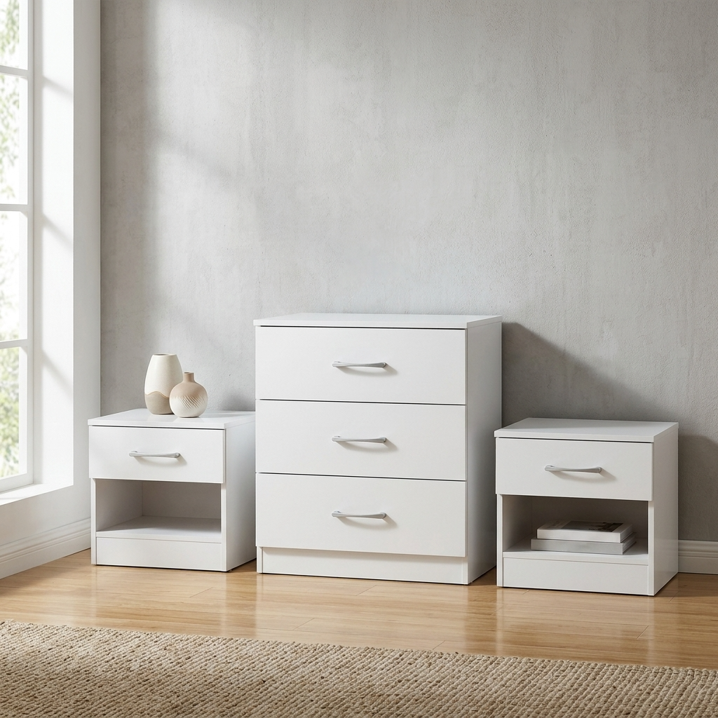 Highbury 3 Drawer Chest of Drawers & 1 Drawer Bedside 3 Piece Bedroom Set