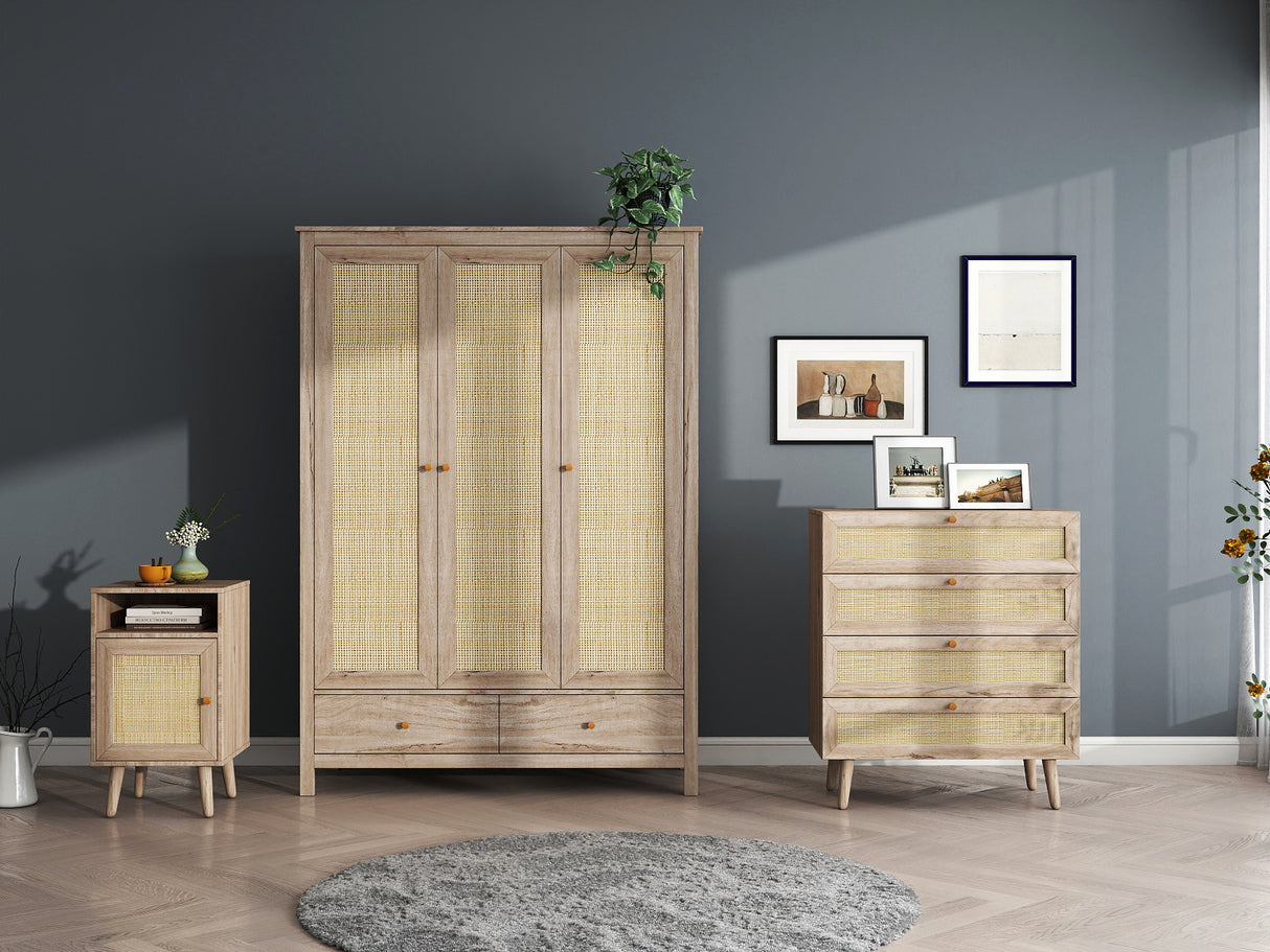 Willow Rattan 3 Door Wardrobe 3 Piece Bedroom Set
