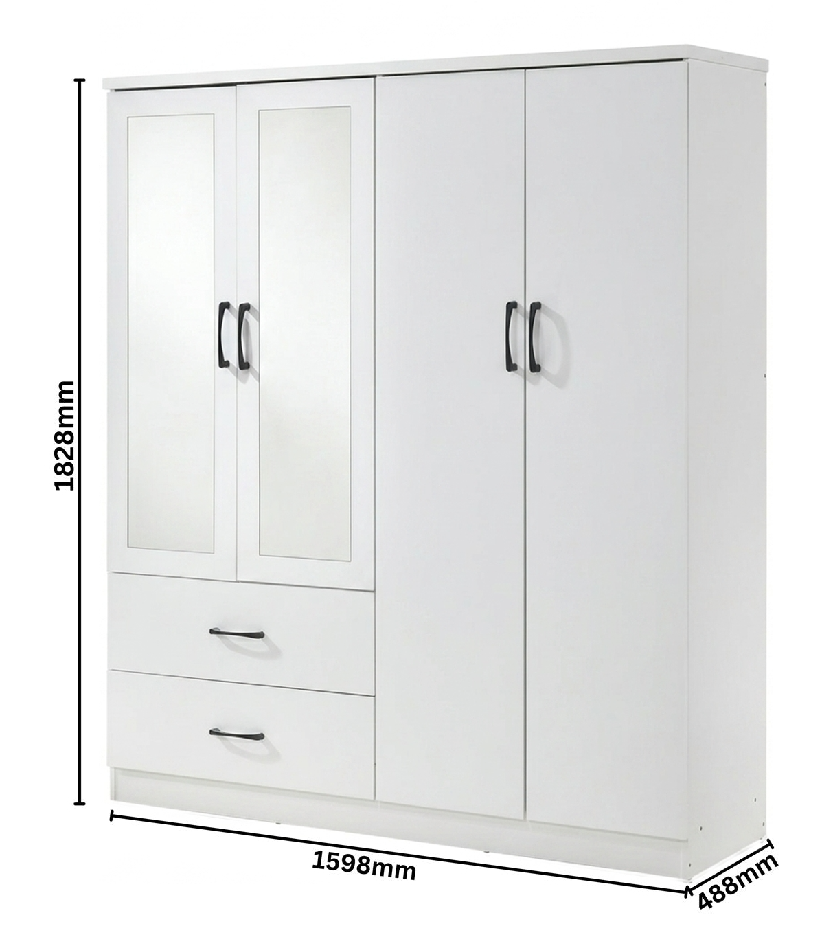 Paddington 4 Door 2 Drawer Mirrored Wardrobe
