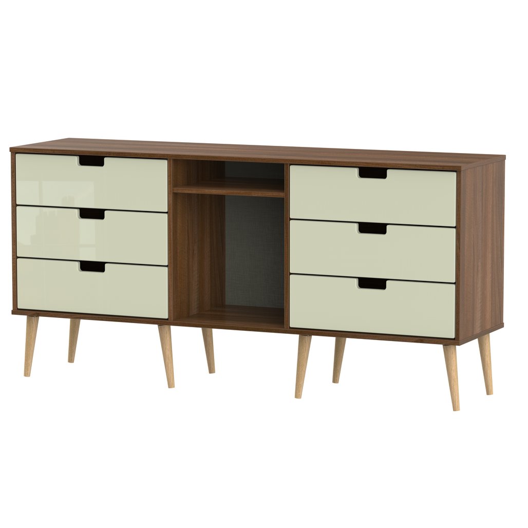 Shanghai 6 Drawer TV Unit with Wooden Legs