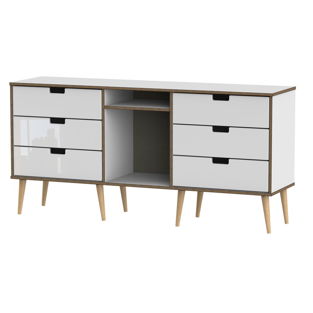 Shanghai 6 Drawer TV Unit with Wooden Legs