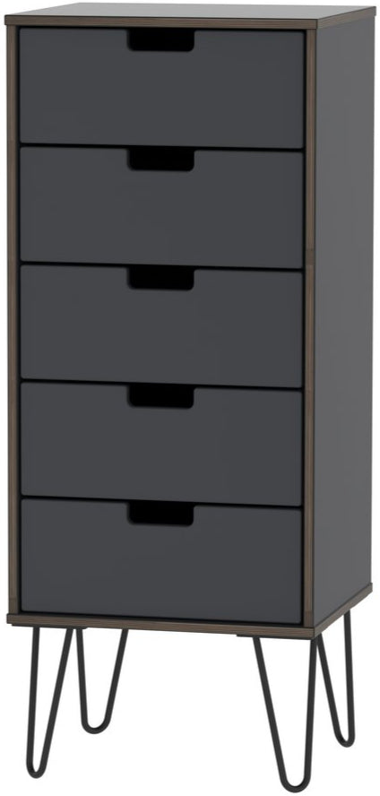 Shanghai 5 Drawer Tallboy Bedside Table with Black Hairpin Legs