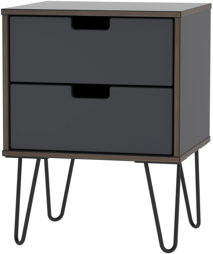 Shanghai 2 Drawer Bedside Table with Black Hairpin Legs