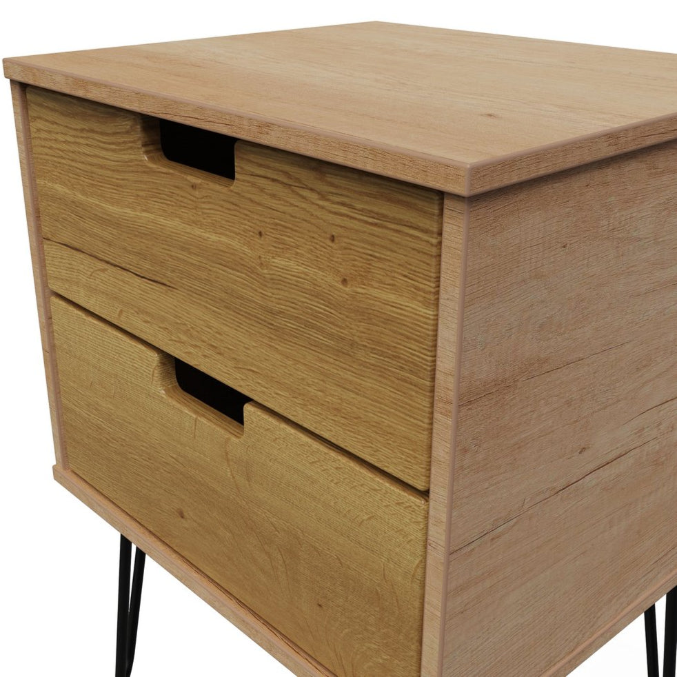 Shanghai 2 Drawer Bedside Table with Black Hairpin Legs