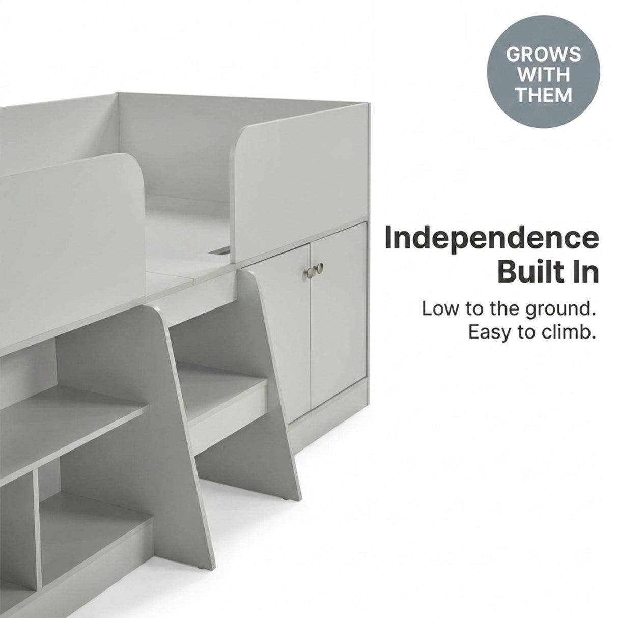Nova Low Sleeper Kids Single Bed Frame with Storage Shelves