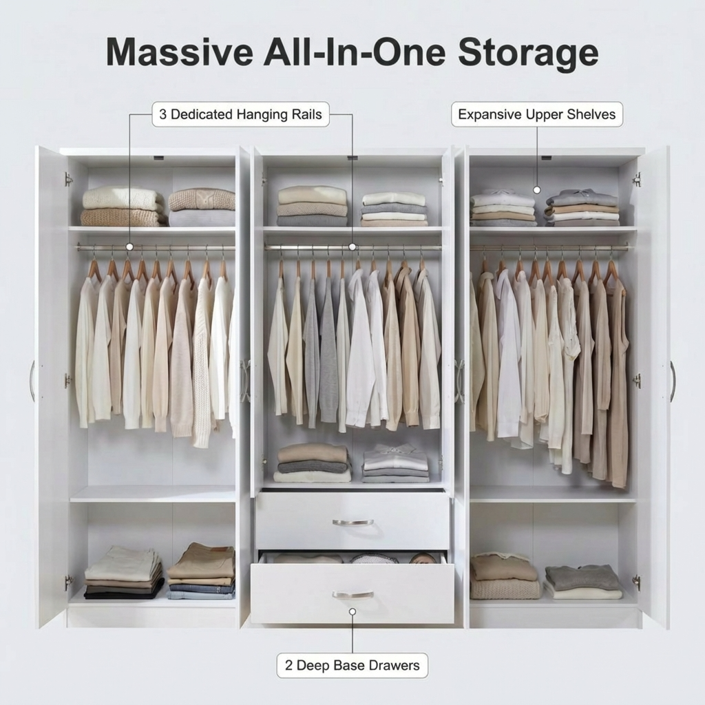 Paddington 6 Door 2 Drawer Mirrored Large Wardrobe