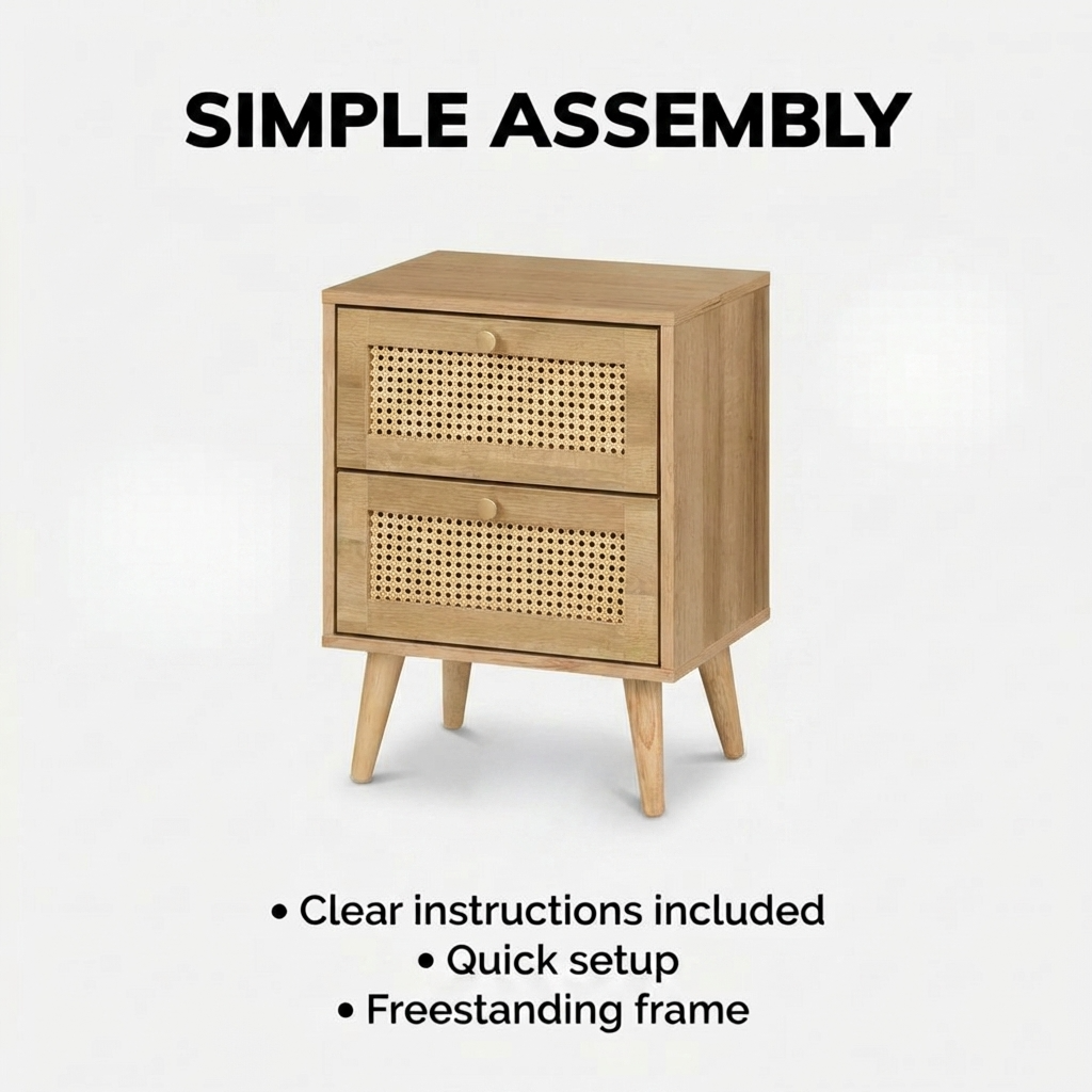 Manila Rattan 2 Drawer Bedside Table