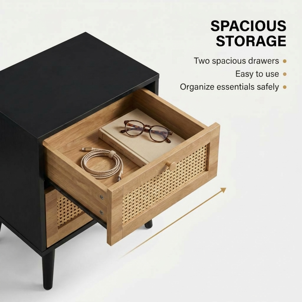 Manila Rattan 2 Drawer Bedside Table