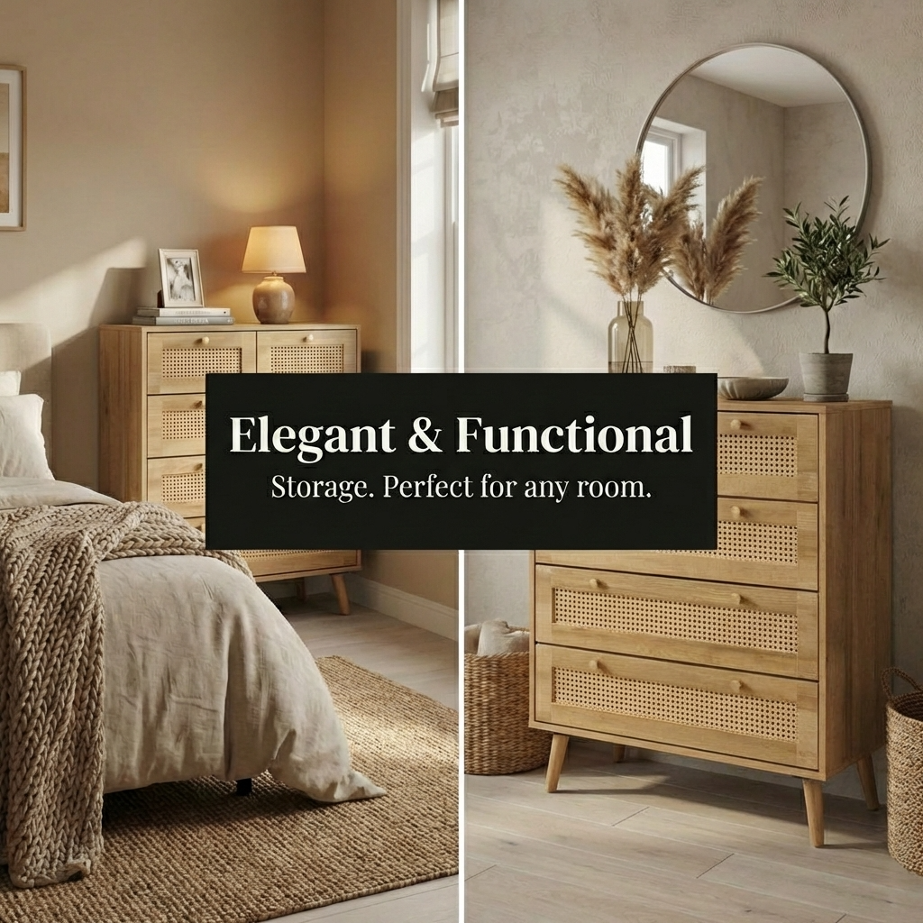 Manila Rattan 3+2 Drawer Chest of Drawers