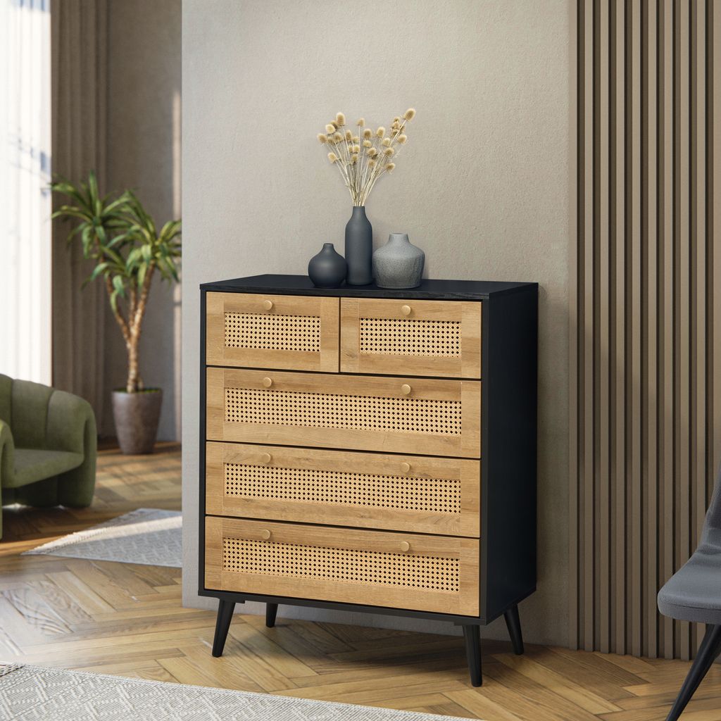 Manila Rattan 3+2 Drawer Chest of Drawers