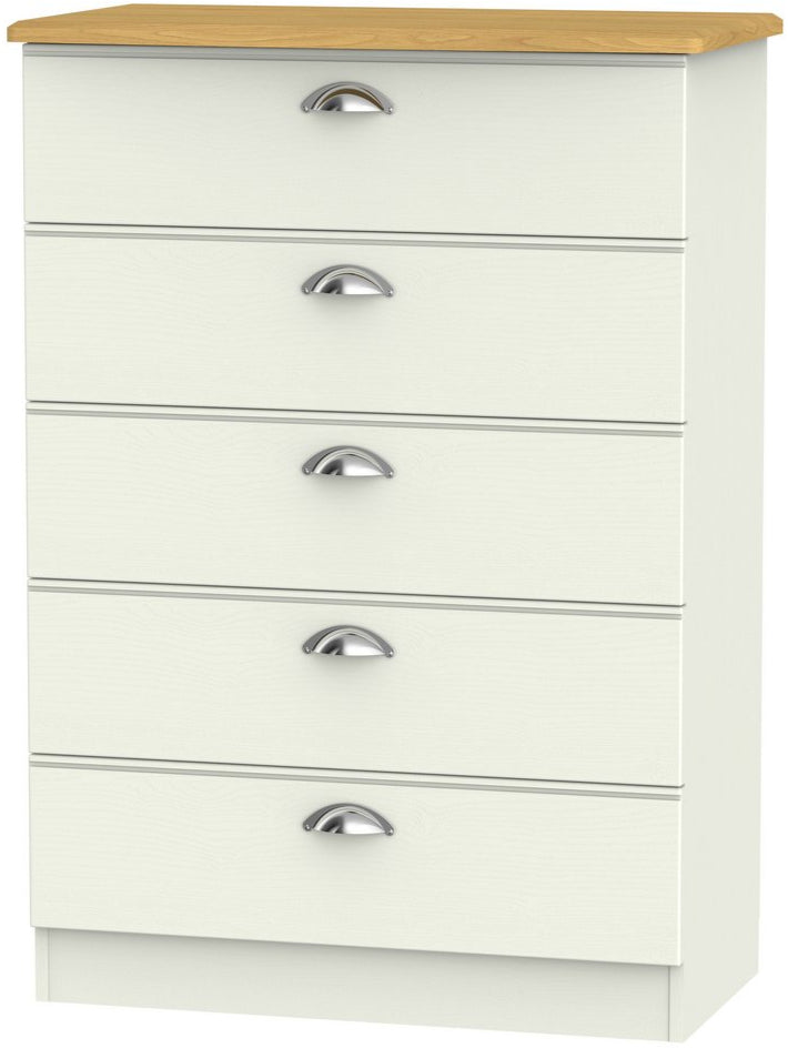 Victoria 5 Drawer Chest with Riviera Oak Top
