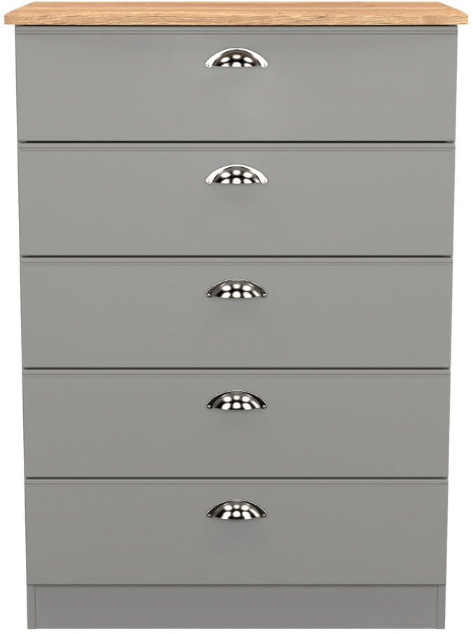 Victoria 5 Drawer Chest with Riviera Oak Top