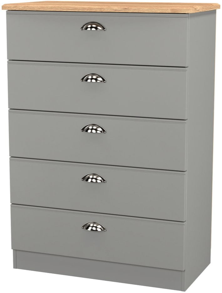 Victoria 5 Drawer Chest with Riviera Oak Top