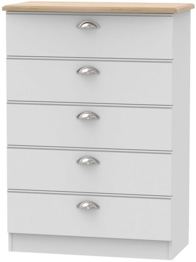 Victoria 5 Drawer Chest with Riviera Oak Top
