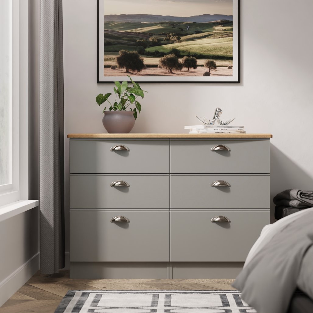 Victoria 6 Drawer Midi Chest with Riviera Oak Top