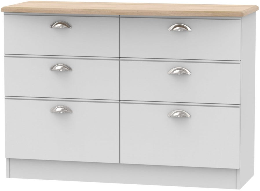 Victoria 6 Drawer Midi Chest with Riviera Oak Top