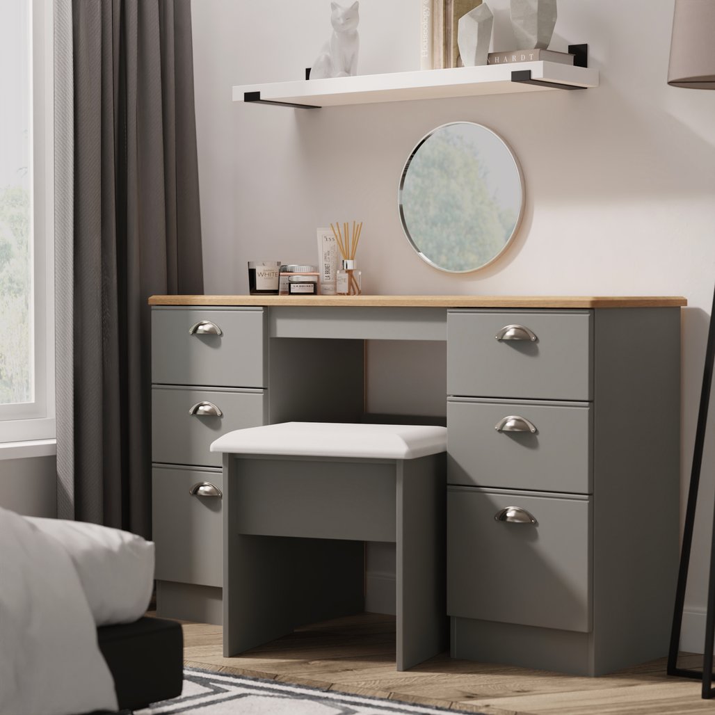 Victoria 6 Drawer Double Pedestal Desk with Oak Top