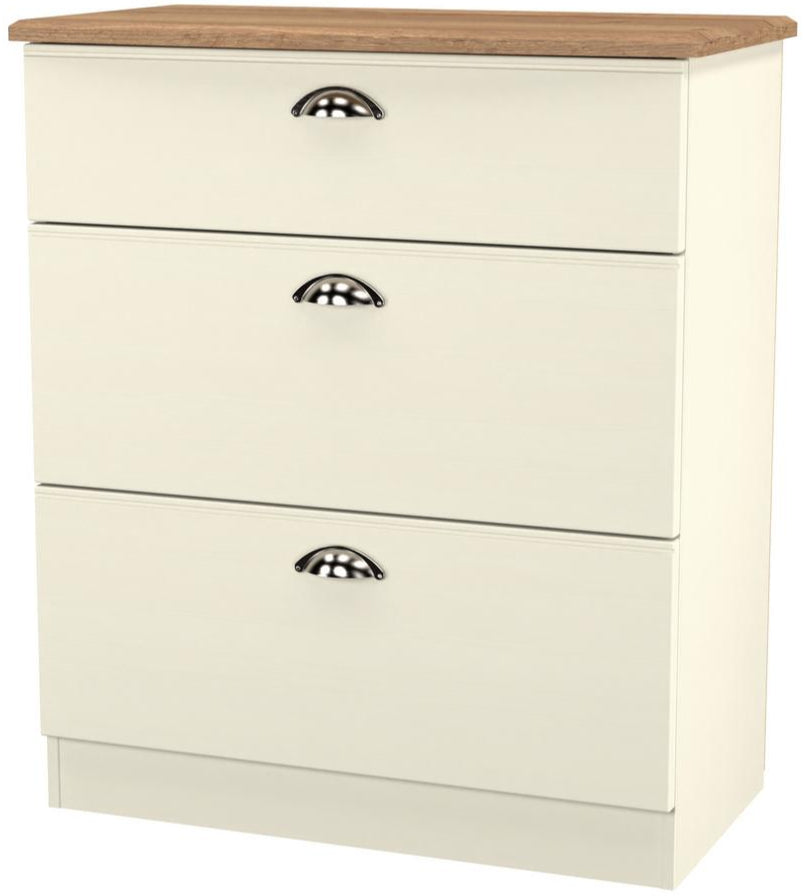 Victoria 3 Drawer Deep Chest of Drawers with Oak Top