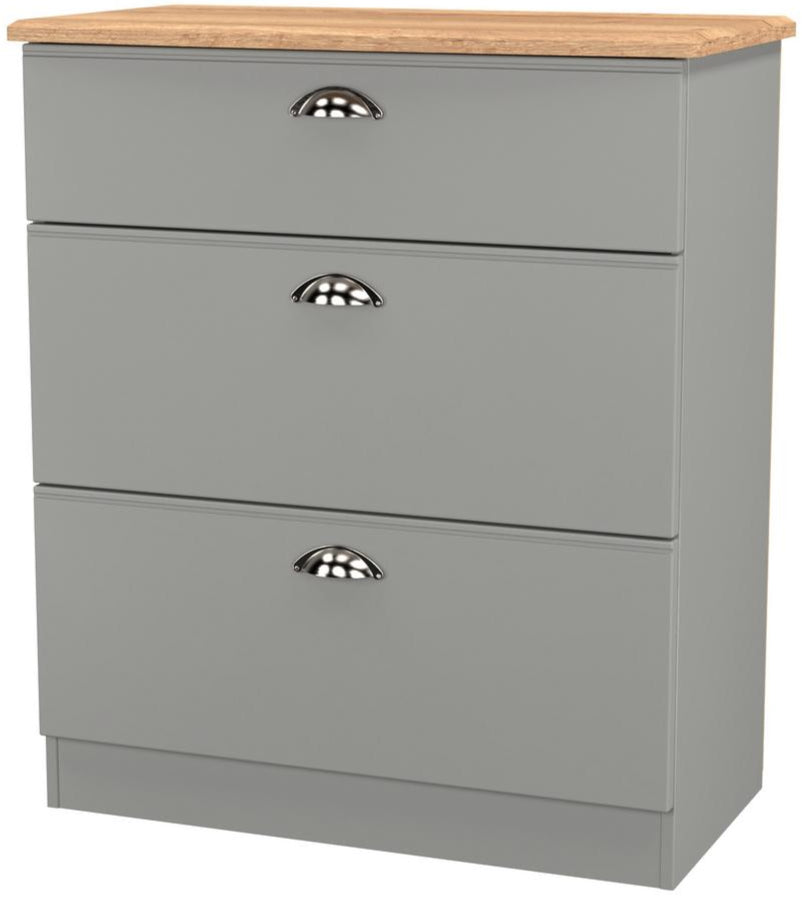 Victoria 3 Drawer Deep Chest of Drawers with Oak Top