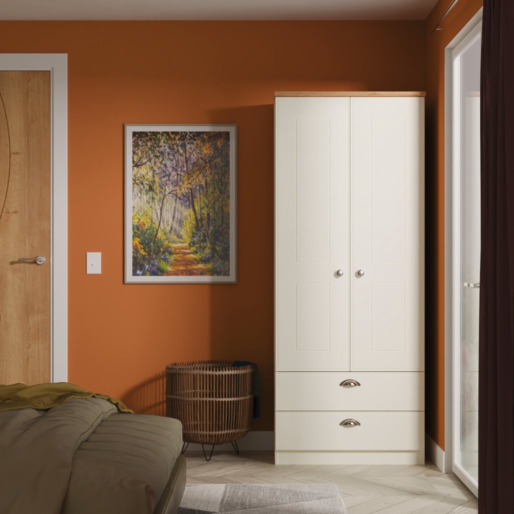 Victoria 2 Door 2 Drawer Double Wardrobe with Oak Top