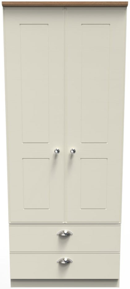 Victoria 2 Door 2 Drawer Double Wardrobe with Oak Top
