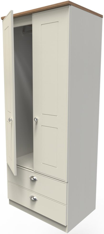 Victoria 2 Door 2 Drawer Double Wardrobe with Oak Top